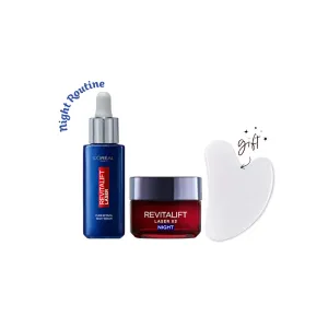 L'Oral Paris Revitalift Night Cream And Serum Bundle   Free Gua Sha 
