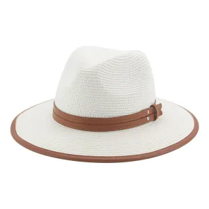 Lorient Summer Straw Fedora Hat stylish boater hat with ribbon on model