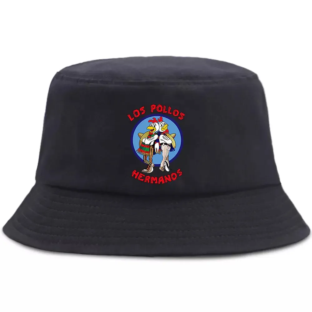 Los Pollos Hermanos Plain Bucket Hat boater hat with bow in beach sunlight