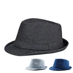 Loughty Plain Trilby Hat stylish boater hat with ribbon on model