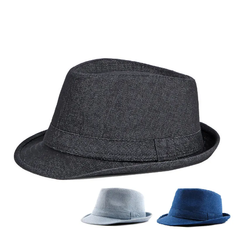 Loughty Plain Trilby Hat stylish boater hat with ribbon on model