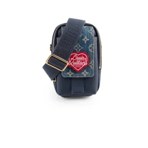 Louis Vuitton x Nigo Denim/Leather Phone Pouch Navy Crossbody Bags Cheap Online