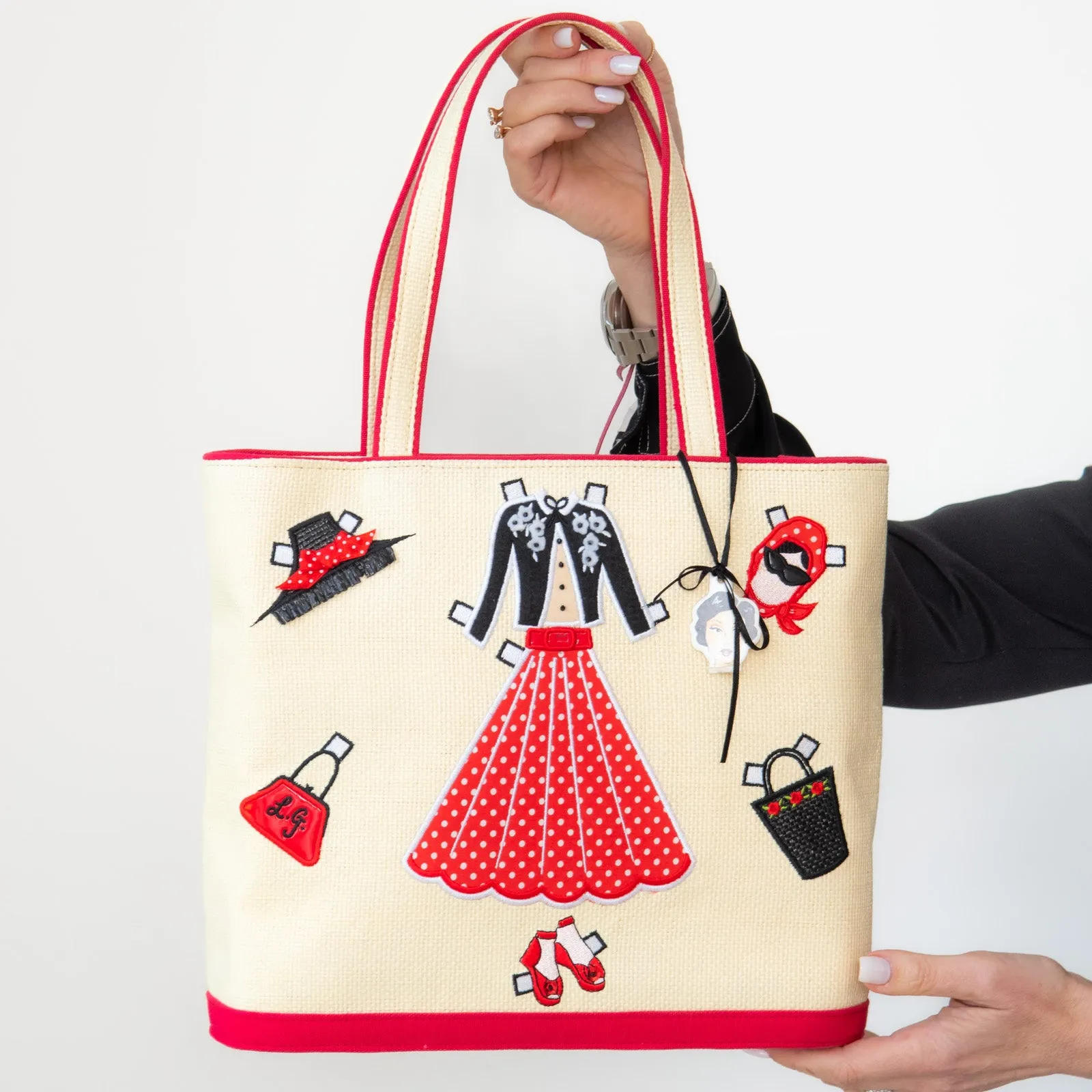 Lulu Guinness Paper Doll Raffia Tote Bag handbags sale 80% off