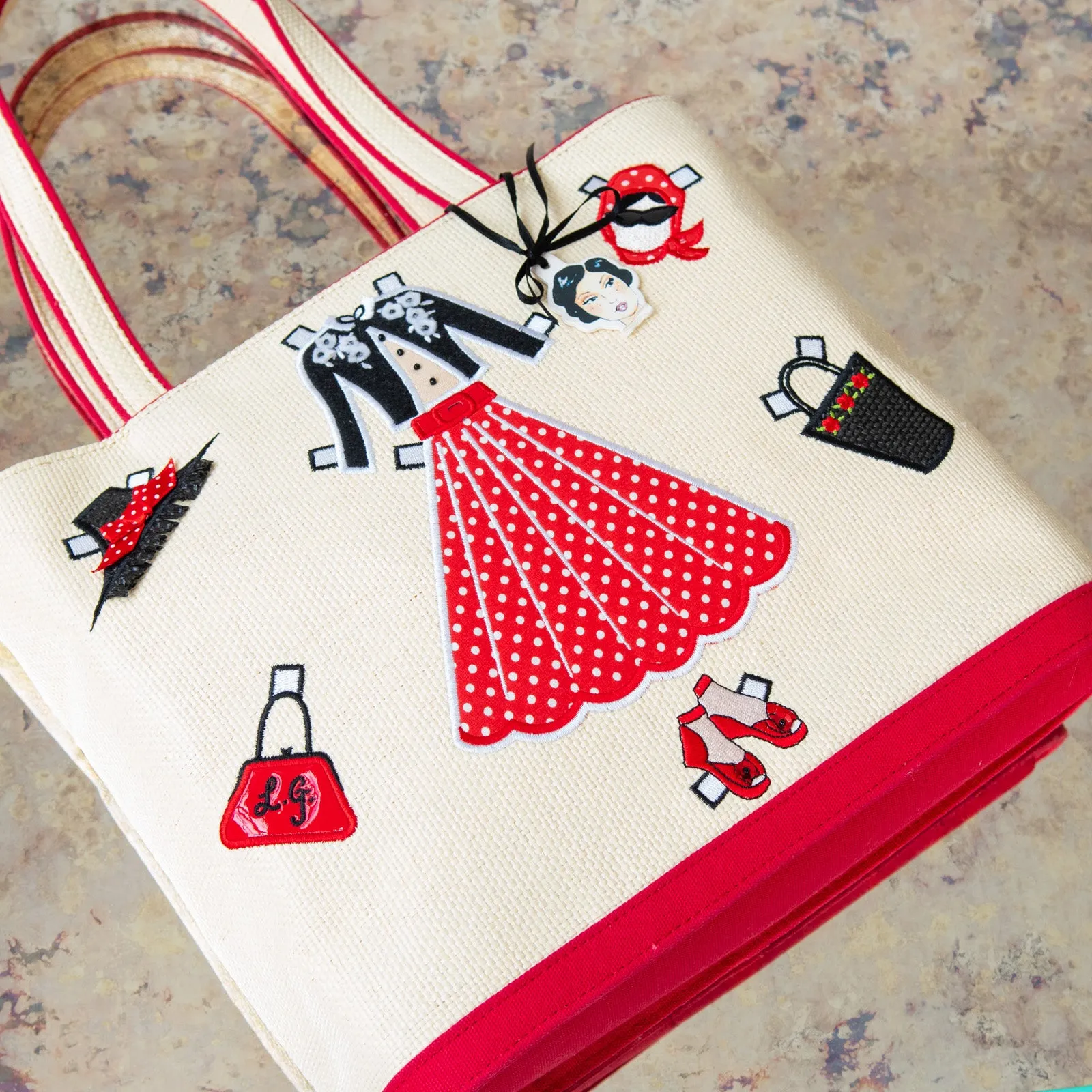 Lulu Guinness Paper Doll Raffia Tote Bag