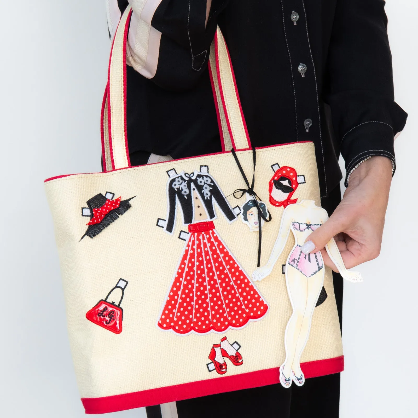 Lulu Guinness Paper Doll Raffia Tote Bag