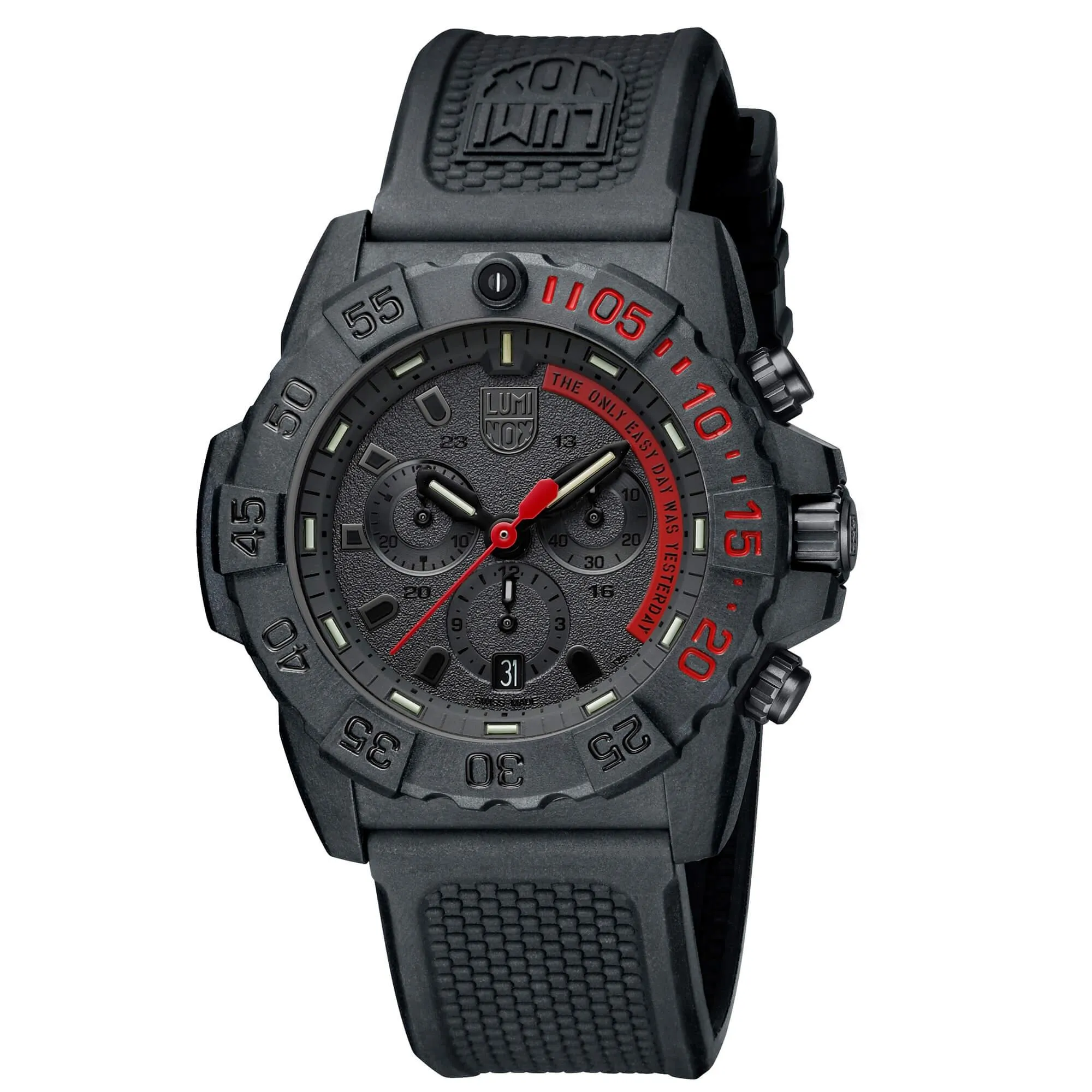 Luminox Men's Chronograph Watch - Navy Seal Black and Red Dial Strap | 3581.EY Luxury Quartz Watch Quartz Watch Sale