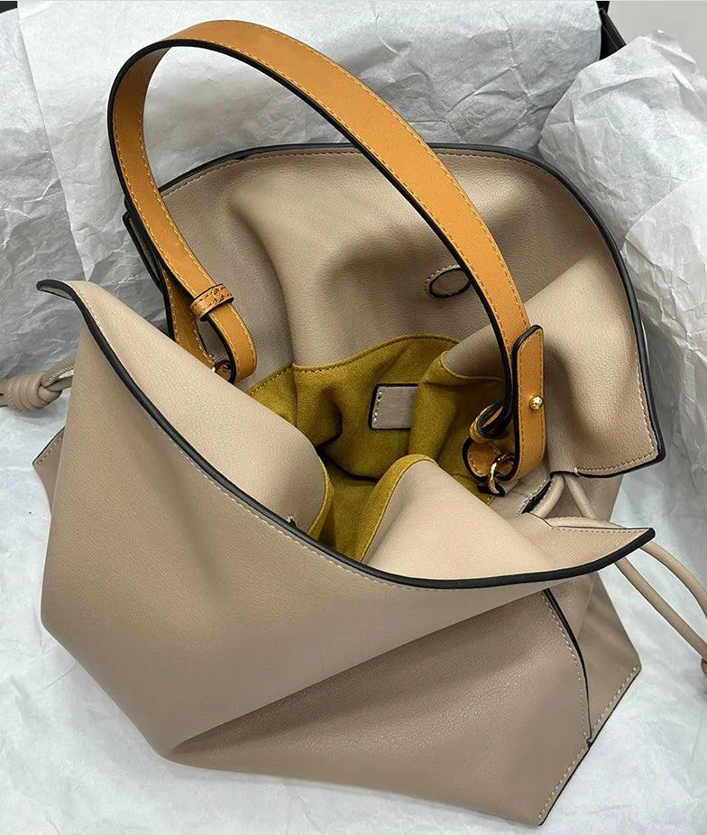 Luxurious Minimalist Soft Calfskin Bucket Bag | Shoulder Bag and Crossbody Bag for Women with Drawstring Closure
