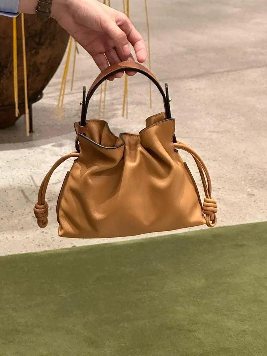 Luxurious Minimalist Soft Calfskin Bucket Bag | Shoulder Bag and Crossbody Bag for Women with Drawstring Closure