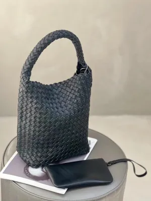 Luxury Handwoven Lambskin Leather Shoulder Bucket Bag | Double-Knotted Handcrafted Crossbody Bag bucket bags for sale