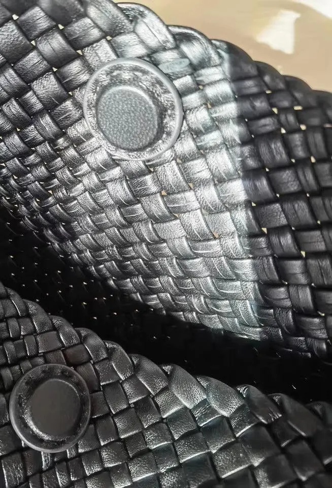 Luxury Handwoven Lambskin Leather Shoulder Bucket Bag with Sculptural Gold Sphere Closure and Double Handle Design ?C Spacious & Versatile Carryall