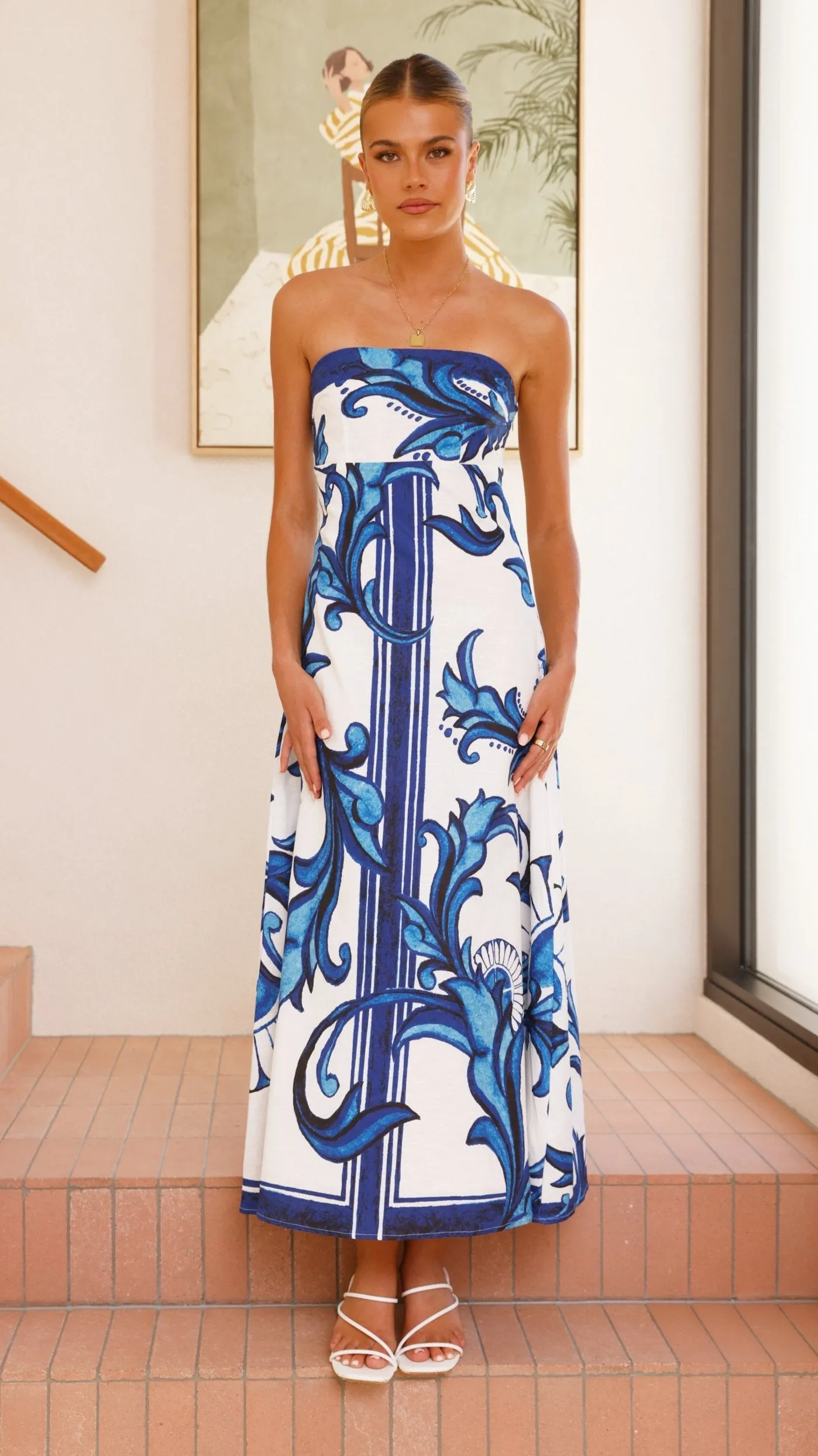 Madra Maxi Dress - Sapphire / White Zayna,prom dresses,wedding guest dresses,homecoming dresses,bridesmaid dresses,cocktail dresses,women clothing,summer dresses,formal dresses,sundresses,mother of the bride dresses,quince clothing,bodycon dress,dress casu