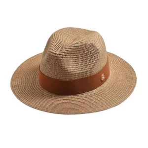 Maracaibo Summer Straw Fedora Hat stylish boater hat with ribbon on model