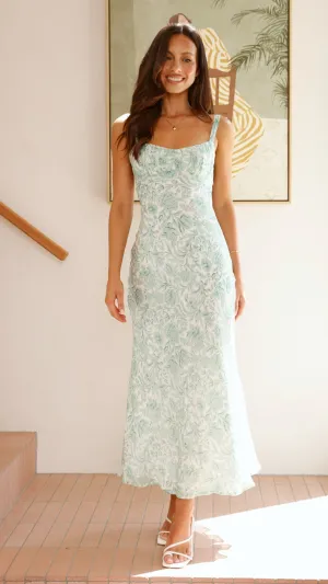 Margo Midi Dress - Green Flower,prom dresses,wedding guest dresses,homecoming dresses,bridesmaid dresses,cocktail dresses,women clothing,summer dresses,formal dresses,sundresses,mother of the bride dresses,quince clothing,bodycon dress,dress casual,dress d