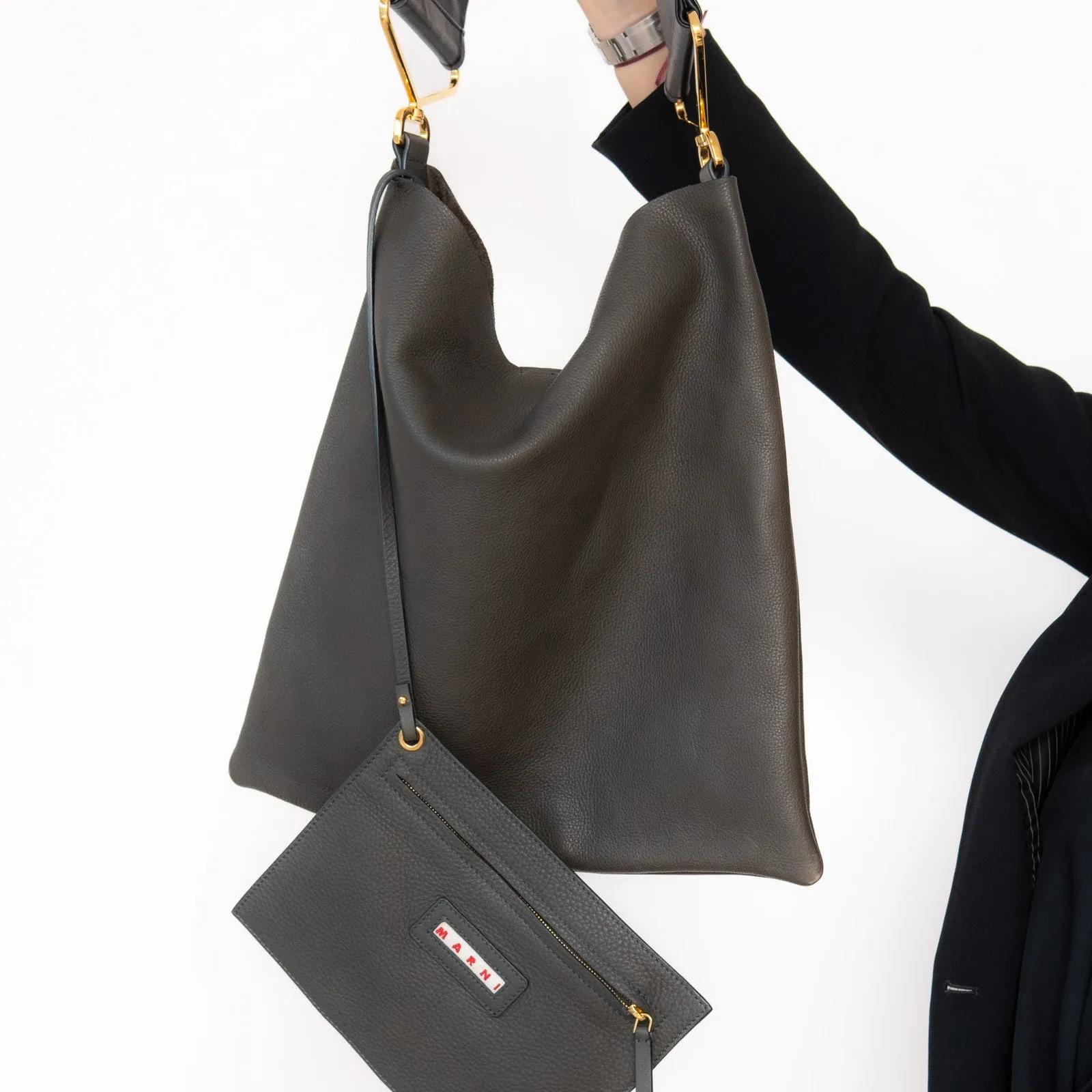 Marni Khaki Leather Shoulder Bag handbags sale 80% off