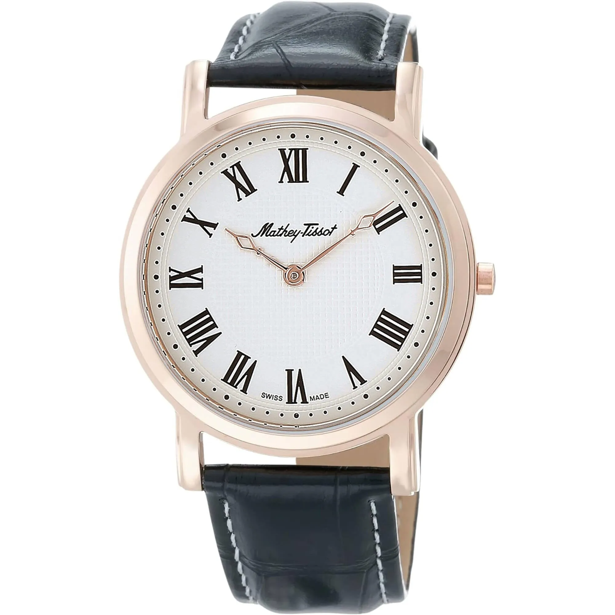 Mathey Tissot Men's Watch - City Rose Gold Case White Dial Brown Strap | H611252PBR 