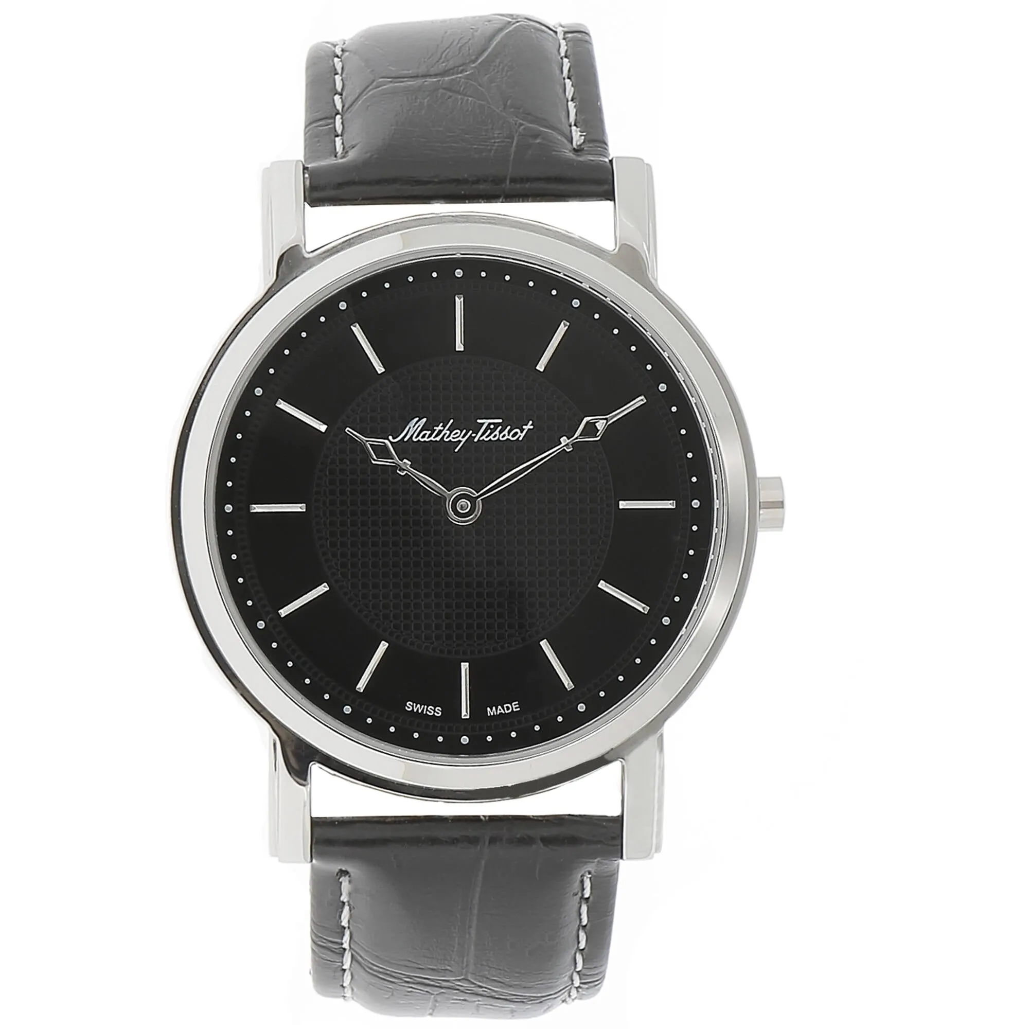Mathey Tissot Men's Watch - City Steel Case Black Dial Leather Strap | H611252AN 