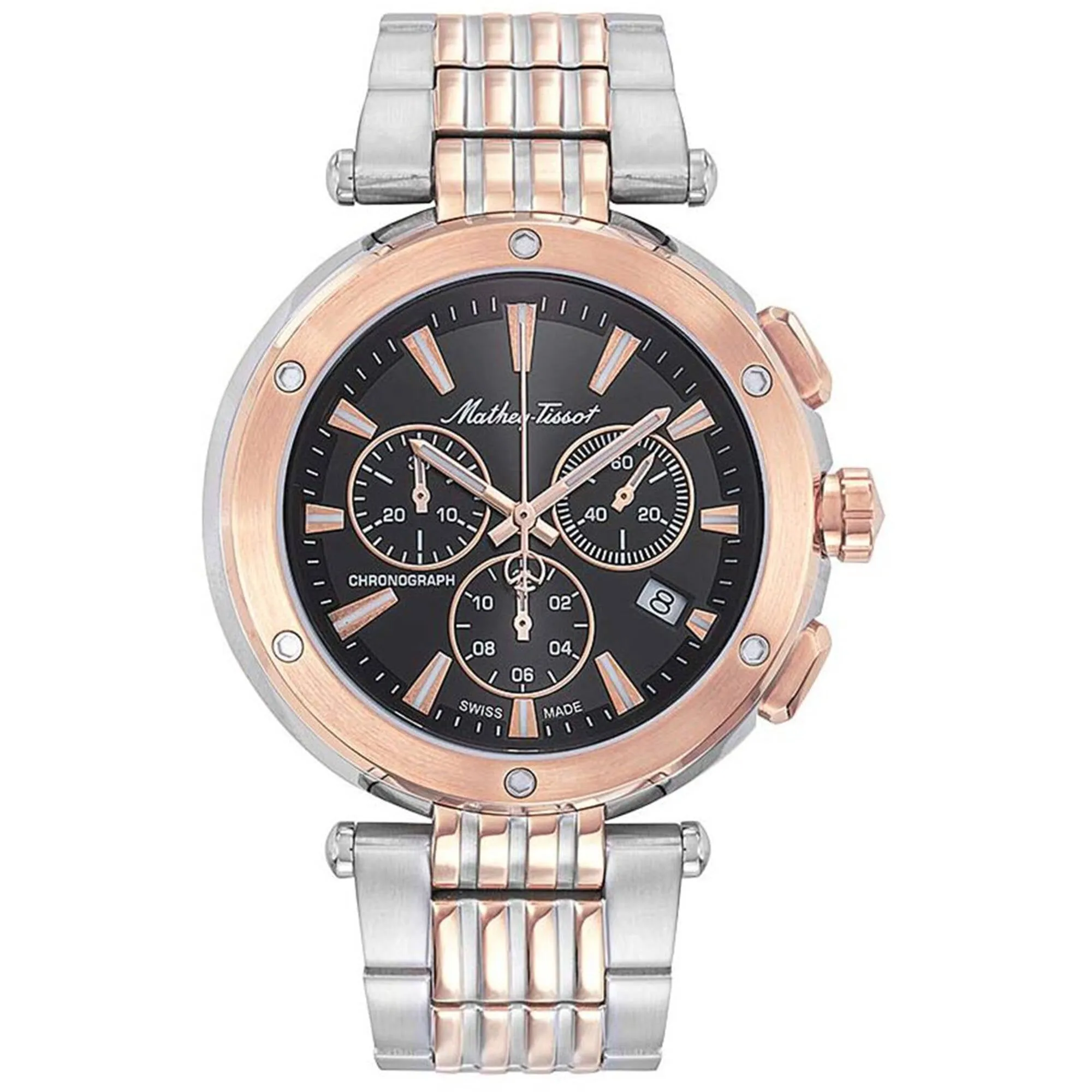 Mathey Tissot Men's Watch - Neptune Chrono Black Dial Two Tone Bracelet | H912CHRN 