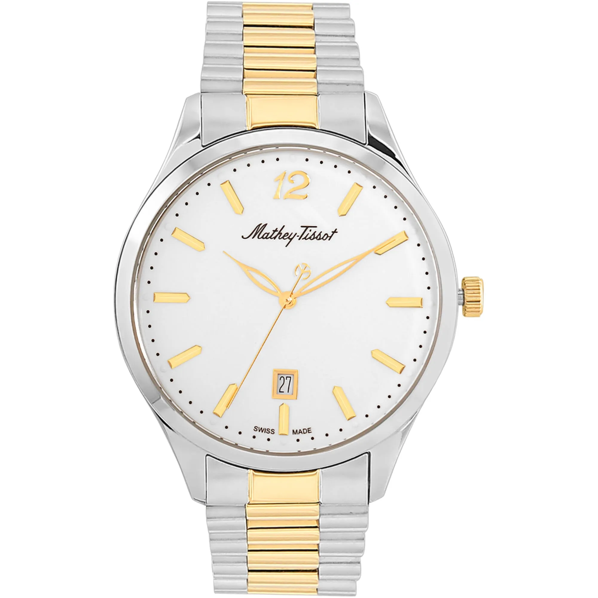 Mathey Tissot Men's Watch - Urban Quartz White Dial Two Tone Steel Bracelet H411MBI 