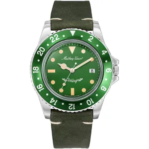 Mathey Tissot Men's Watch - Vintage Rotating Bezel Green Dial Leather Strap | H900ALV 