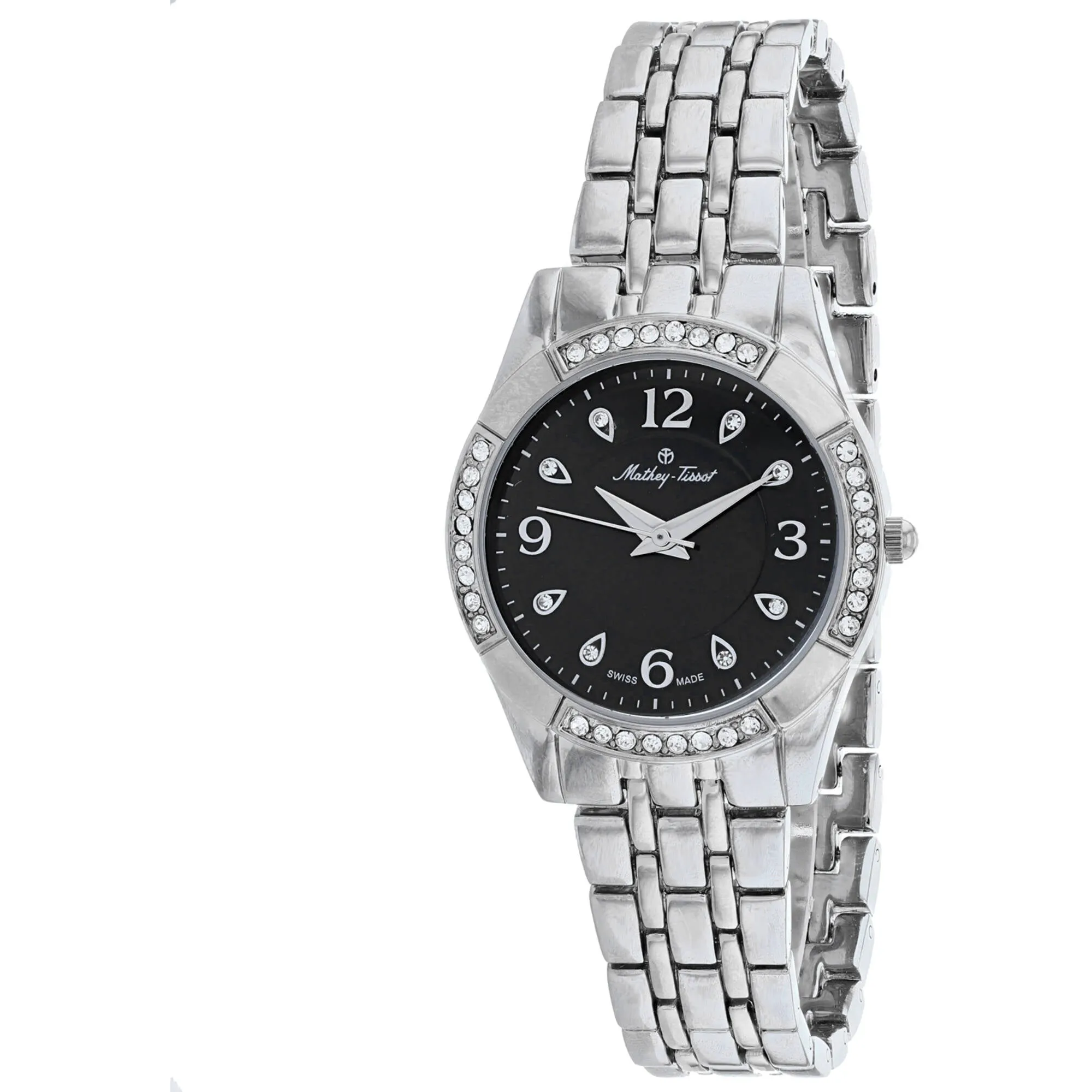 Mathey Tissot Women's Watch - FLEURY 2568 Black Dial Silver Tone Bracelet | D2568AN Luxury Quartz Watch Quartz Watch Sale