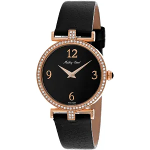 Mathey Tissot Women's Watch - Gaia Rose Gold Case Black Dial Leather Strap | D587QPN Luxury Quartz Watch Quartz Watch Sale