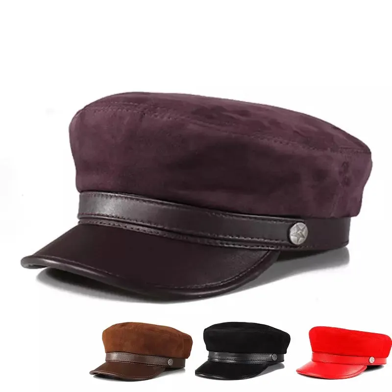 McClure Genuine Leather Sailor Cap boater hat with bow in beach sunlight
