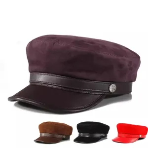 McClure Genuine Leather Sailor Cap boater hat with bow in beach sunlight