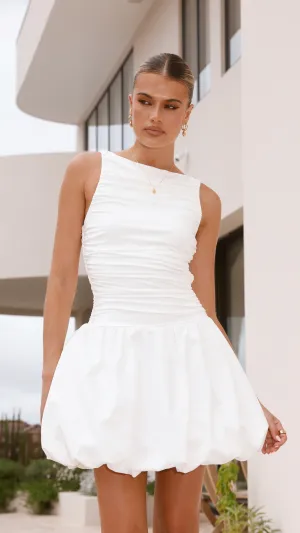Meera Boat Neck Mini Dress - White,prom dresses,wedding guest dresses,homecoming dresses,bridesmaid dresses,cocktail dresses,women clothing,summer dresses,formal dresses,sundresses,mother of the bride dresses,quince clothing,bodycon dress,dress casual,dres