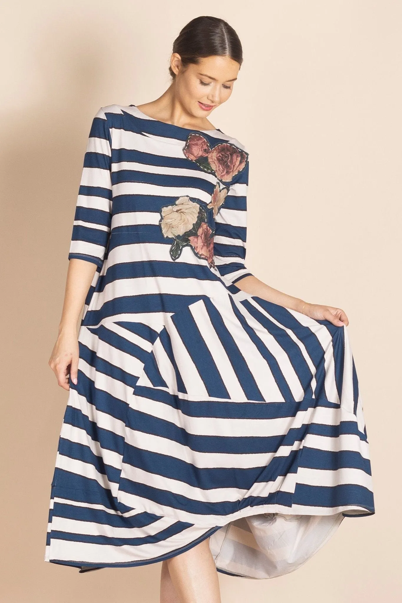 Megan Salmon - M8335 Stripes Pieced Dress