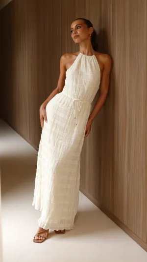 Melanie Halter Neck Maxi Dress - Cream,prom dresses,wedding guest dresses,homecoming dresses,bridesmaid dresses,cocktail dresses,women clothing,summer dresses,formal dresses,sundresses,mother of the bride dresses,quince clothing,bodycon dress,dress casual,