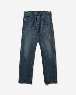 Men's Cross Embroidery Distressed Denim Pants Light Blue Indigo Men's sweatshirt