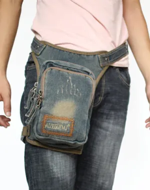 Mens Denim Thigh Bag Fanny Pack for Men Drop Leg Bag Blue Denim Bum Bag Waist Bags Blue
