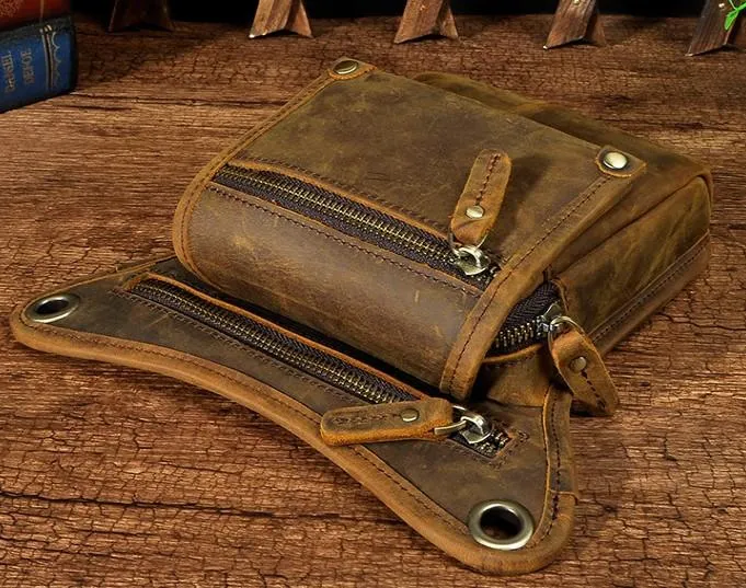 Mens Leather Biker Drop Leg Bag Waist Bag Belt Pouch Pack Side Bag for Men