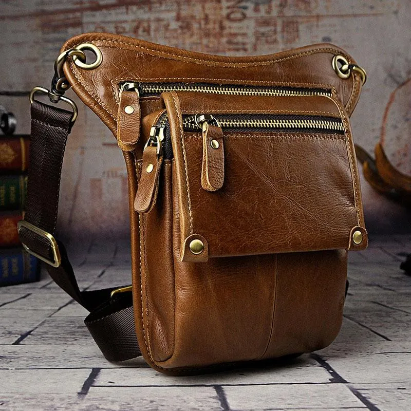 Mens Leather Biker Drop Leg Bag Waist Bag Belt Pouch Pack Side Bag for Men