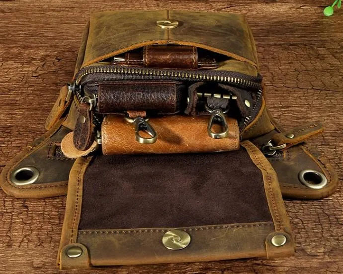 Mens Leather Biker Drop Leg Bag Waist Bag Belt Pouch Pack Side Bag for Men