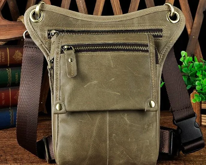 Mens Leather Biker Drop Leg Bag Waist Bag Belt Pouch Pack Side Bag for Men