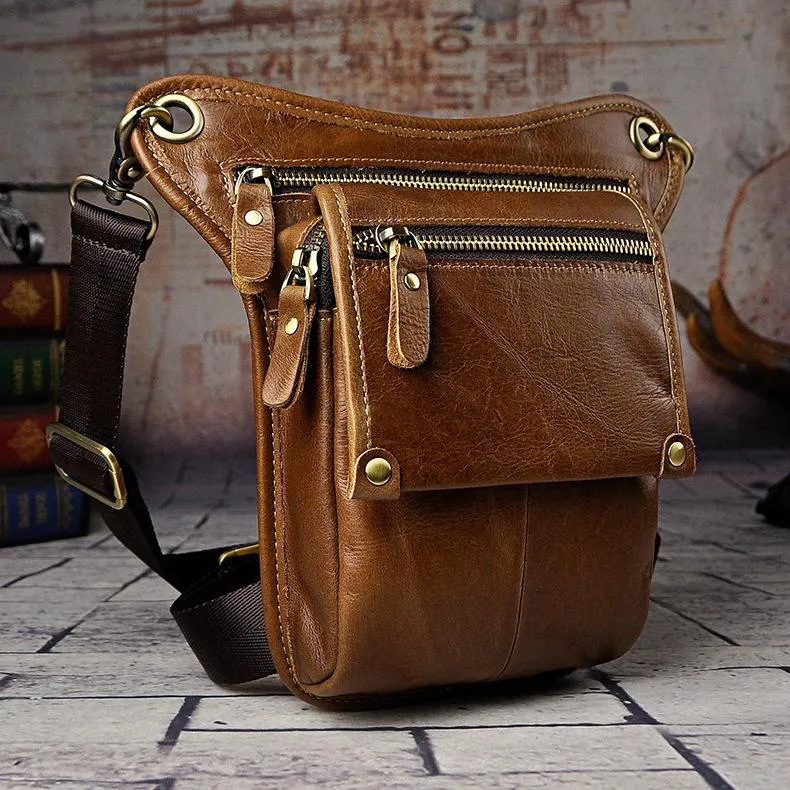 Mens Leather Biker Drop Leg Bag Waist Bag Belt Pouch Pack Side Bag for Men