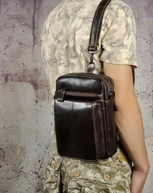 Mens Leather Side Bag Belt Pouch Holster Sling Bag Belt Case Waist Pouch for Men Vintage Coffee
