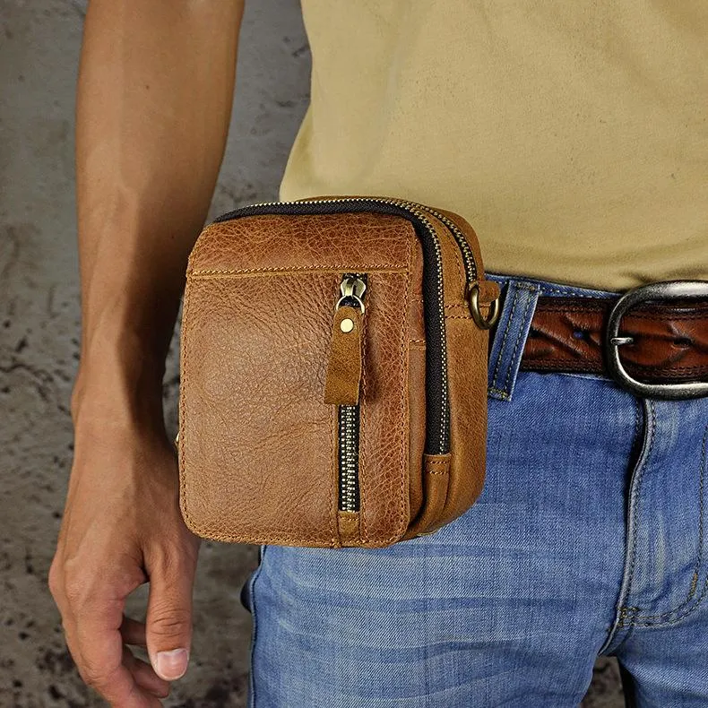 Mens Leather Small Belt Pouch Side Bag Holster Belt Case Waist Pouch for Men