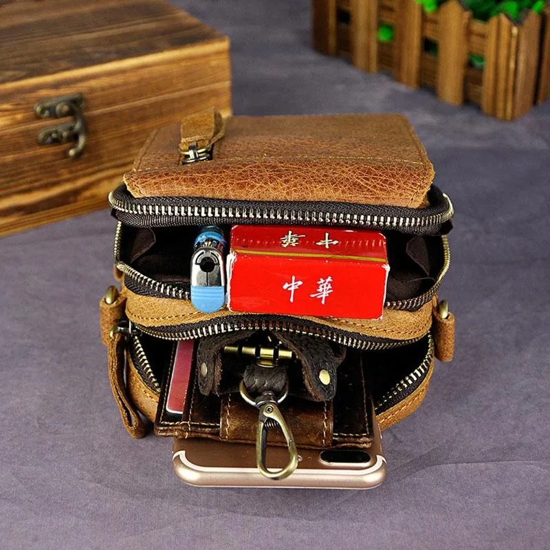 Mens Leather Small Belt Pouch Side Bag Holster Belt Case Waist Pouch for Men
