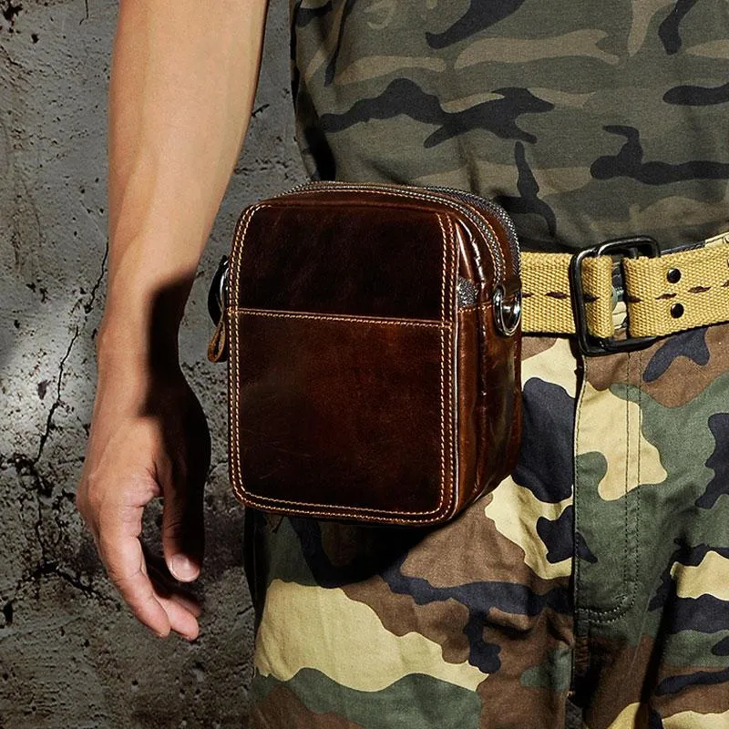 Mens Leather Small Belt Pouch Side Bag Waist Pouch Holster Belt Case for Men