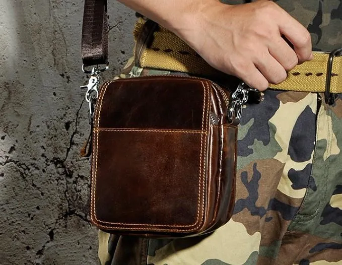 Mens Leather Small Belt Pouch Side Bag Waist Pouch Holster Belt Case for Men