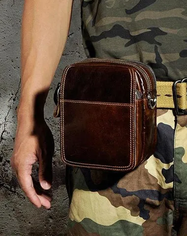 Mens Leather Small Belt Pouch Side Bag Waist Pouch Holster Belt Case for Men Vintage Coffee