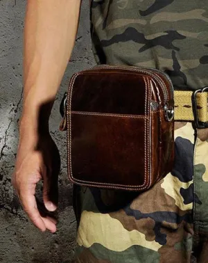 Mens Leather Small Belt Pouch Side Bag Waist Pouch Holster Belt Case for Men Vintage Coffee