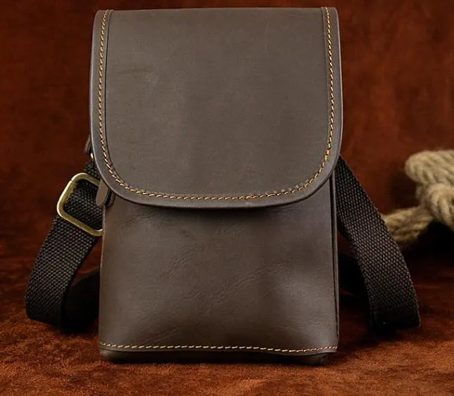 Mens Leather Small Belt Pouch Side Bag Waist Pouch Holster Belt Cases for Men