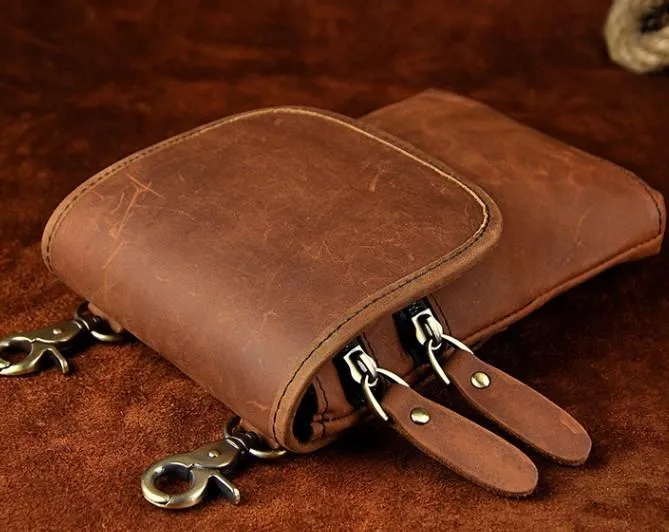 Mens Leather Small Belt Pouch Side Bag Waist Pouch Holster Belt Cases for Men