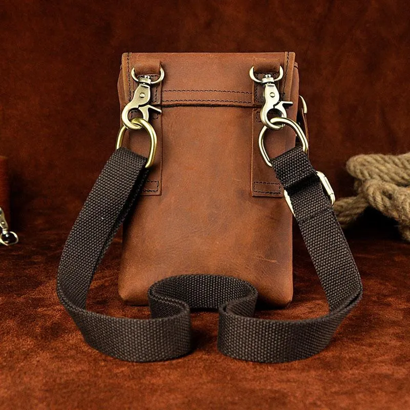 Mens Leather Small Belt Pouch Side Bag Waist Pouch Holster Belt Cases for Men
