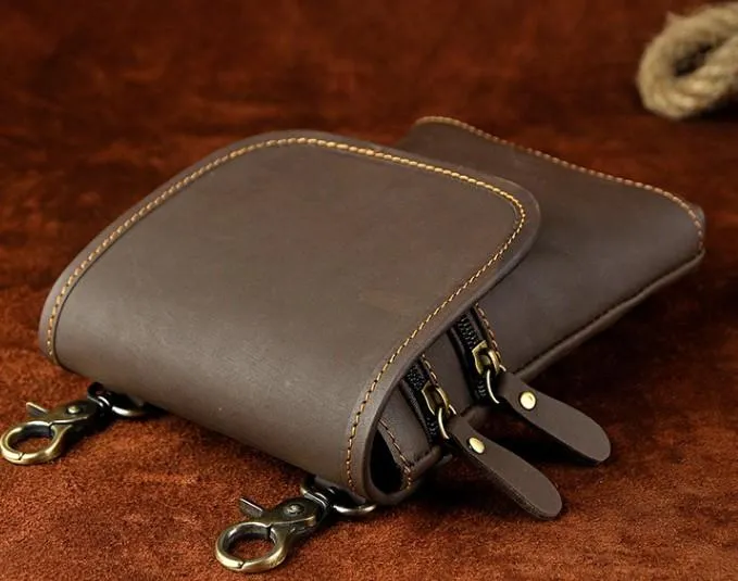 Mens Leather Small Belt Pouch Side Bag Waist Pouch Holster Belt Cases for Men
