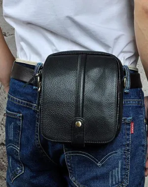 Mens Leather Small Belt Pouch Side Bags Waist Pouches COURIER BAG Holster Belt Case for Men Vintage Coffee