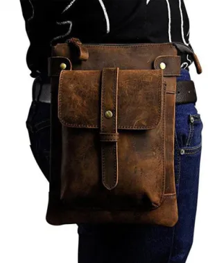 Mens Leather Small COURIER BAG Side Bag Waist Bag Holster Belt Case Belt Pouch for Men Vintage Coffee